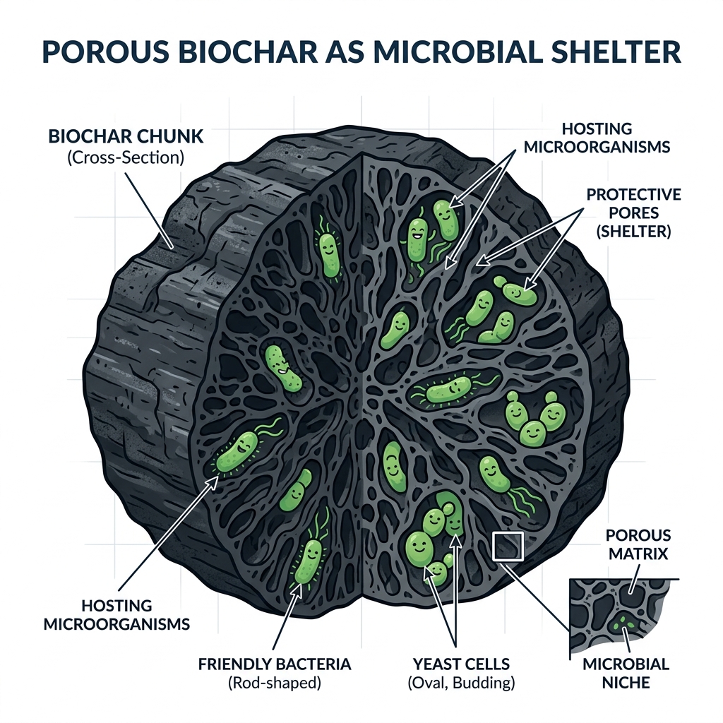 Microbial Hotel Pore Structure Infographic